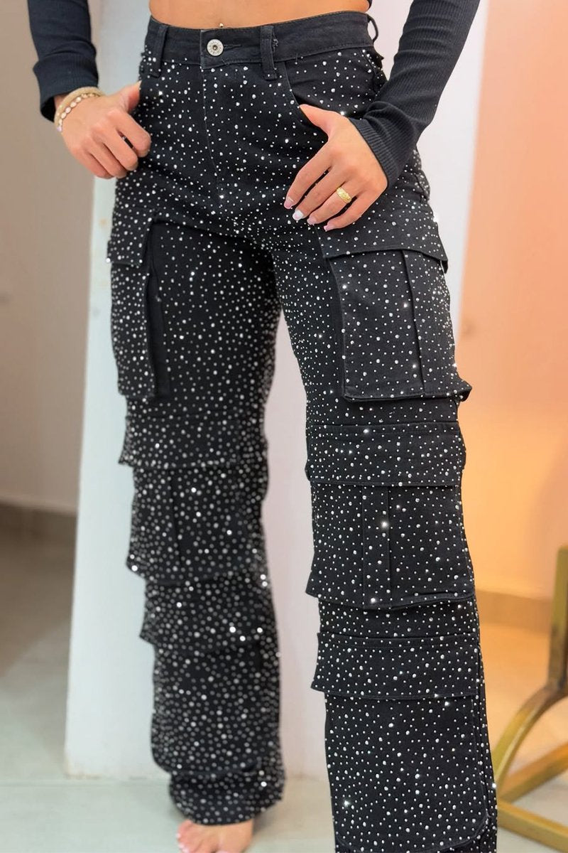 Women's Multi-Pocket Rhinestone Jeans